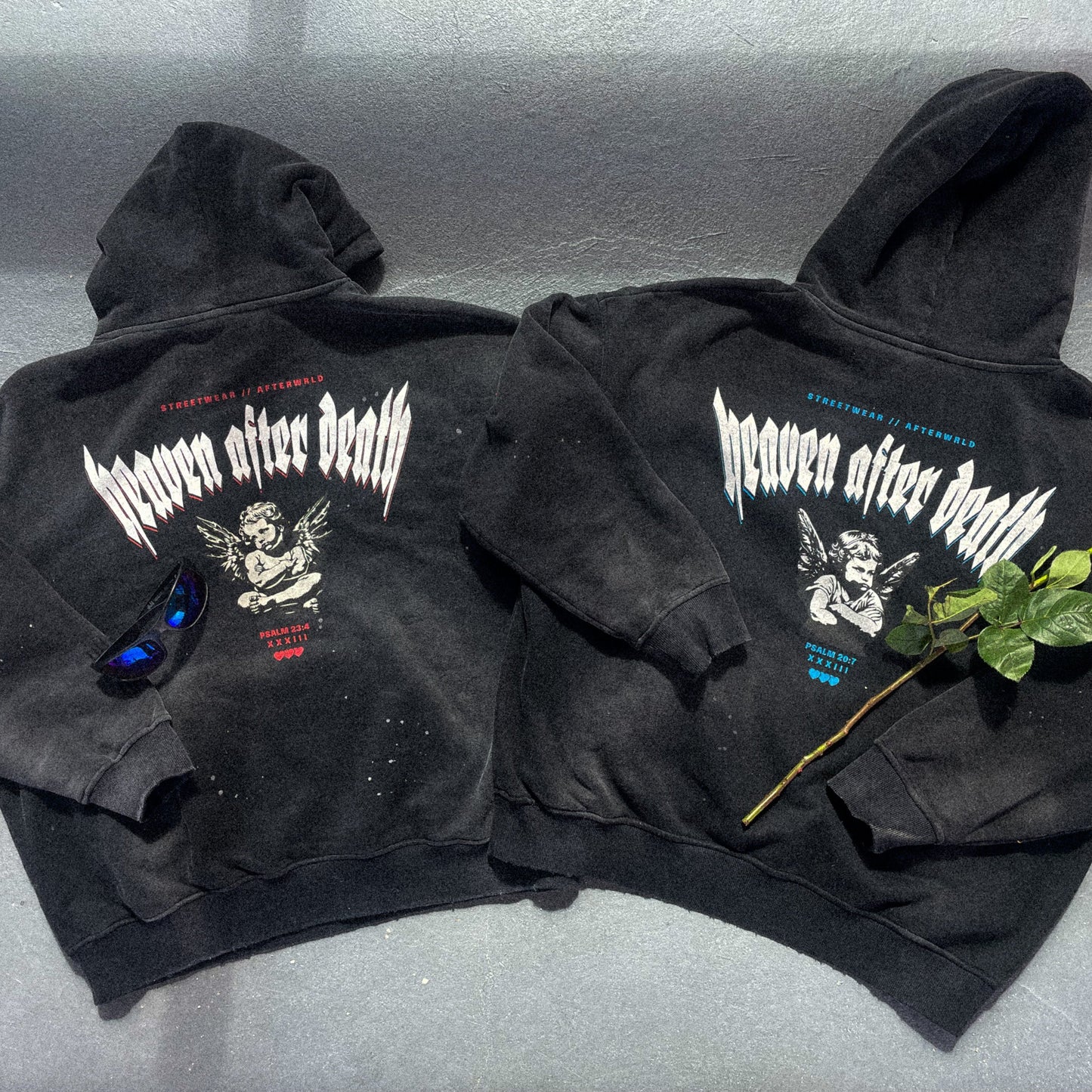 "HEAVEN AFTER DEATH" oversized hoodie RED/BLUE