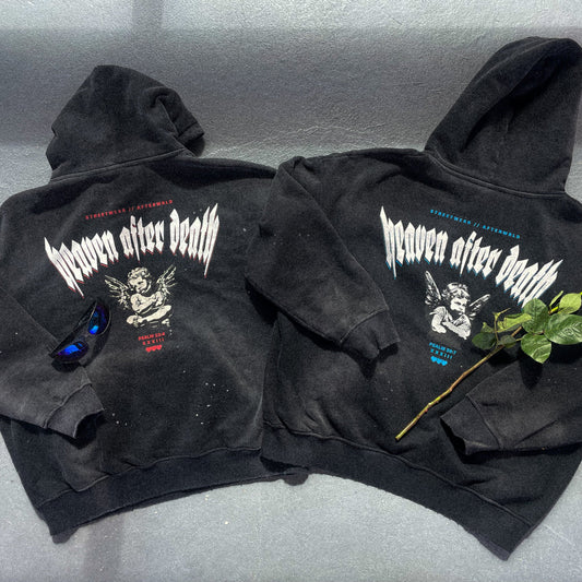 "HEAVEN AFTER DEATH" oversized hoodie RED/BLUE