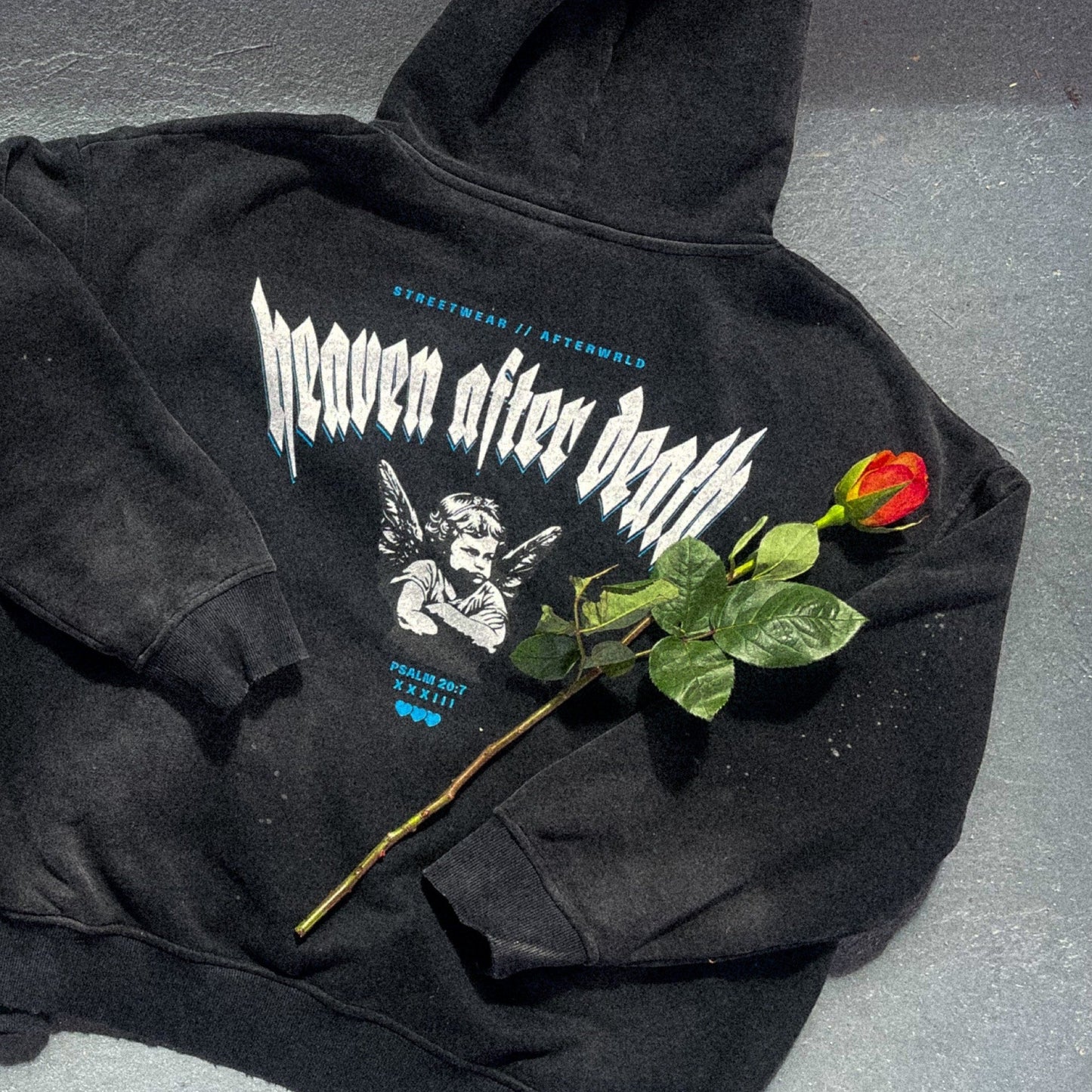 "HEAVEN AFTER DEATH" oversized hoodie RED/BLUE