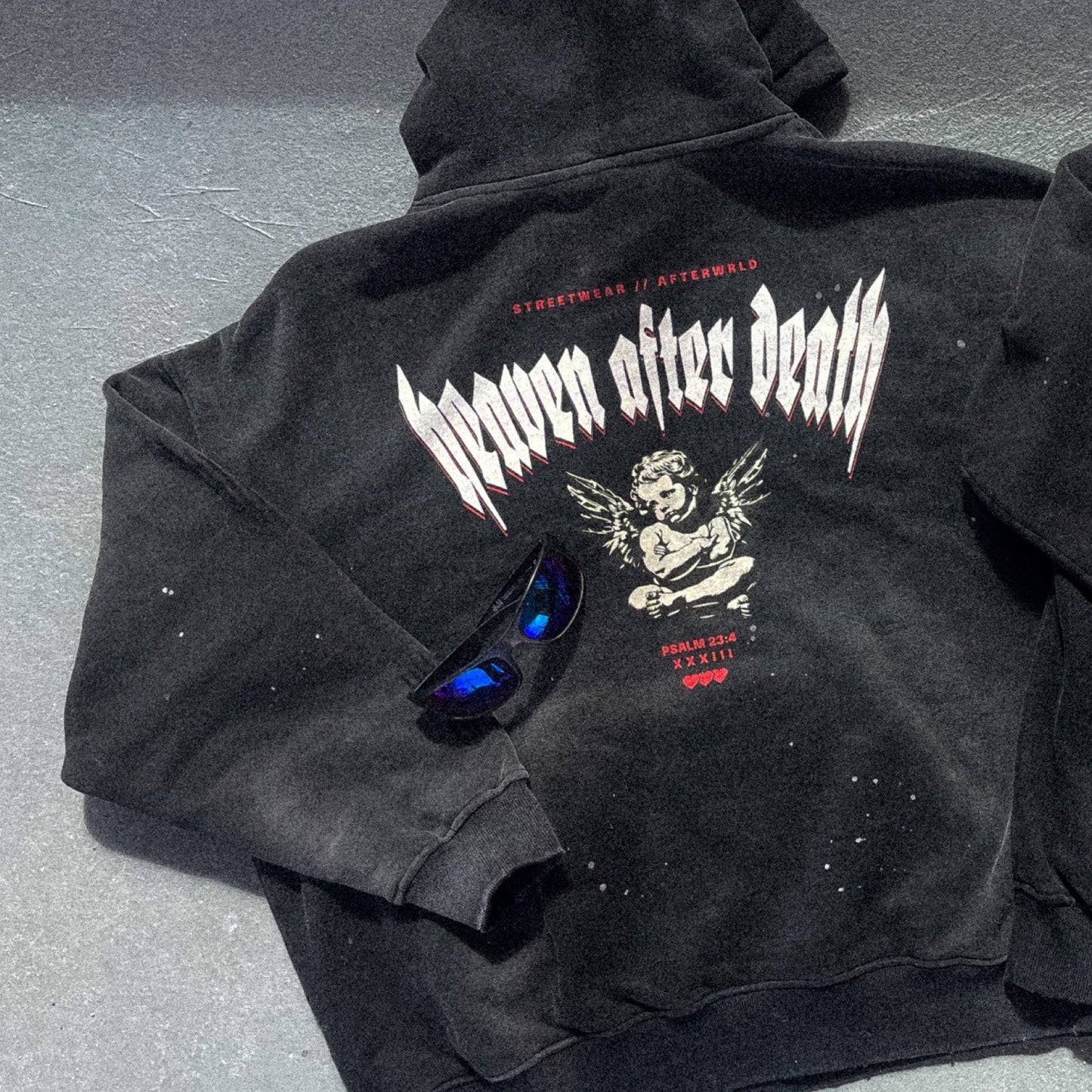 "HEAVEN AFTER DEATH" oversized hoodie RED/BLUE