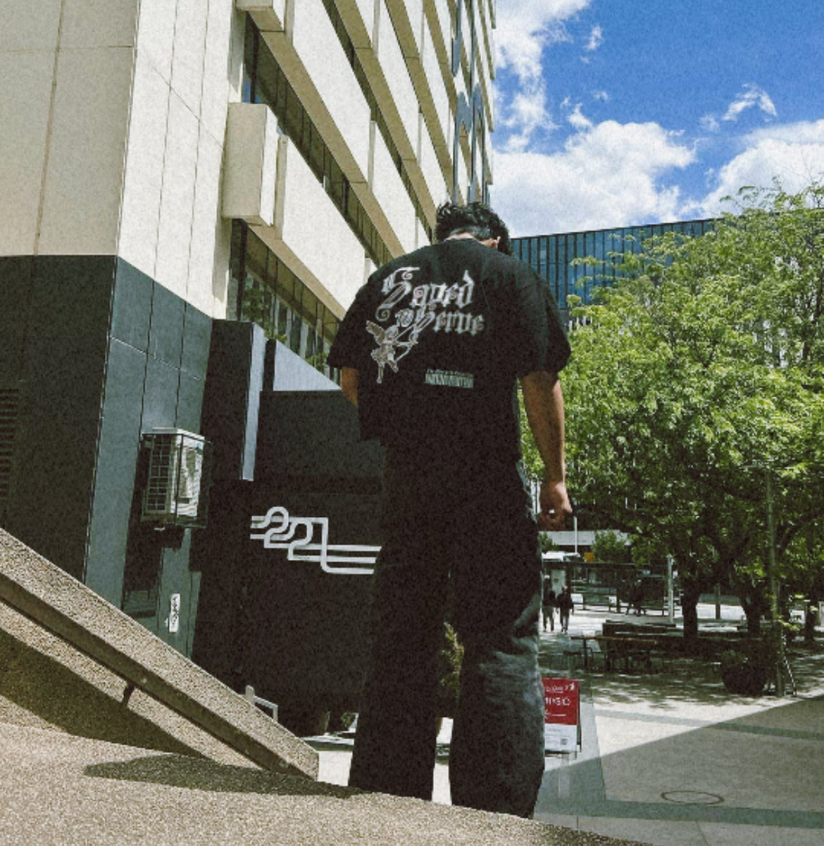 BLACK "Saved to Serve" Cropped (distressed) tee