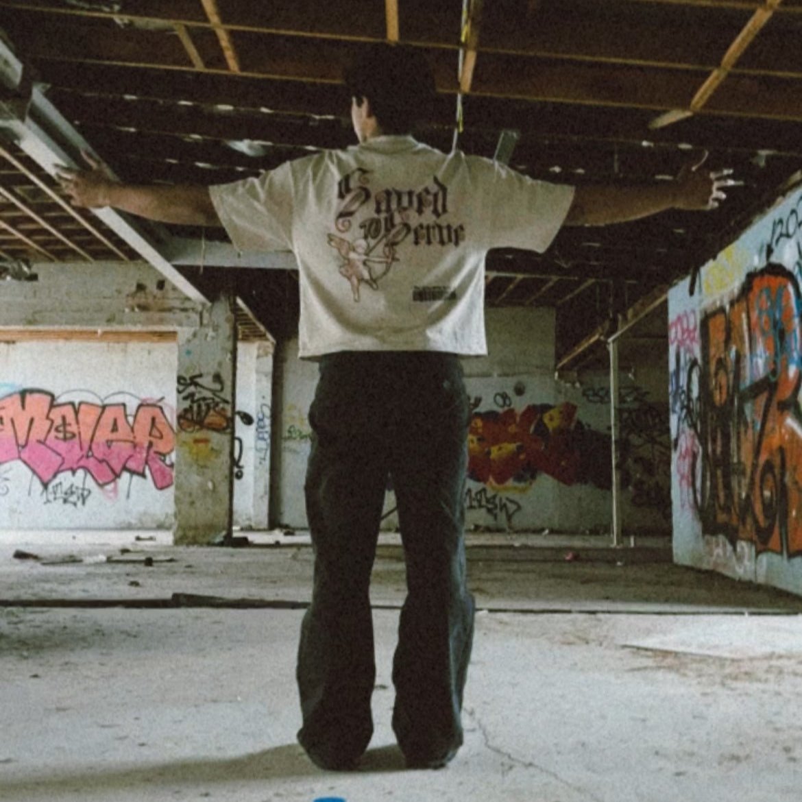 BEIGE "Saved to Serve" Cropped (distressed) tee