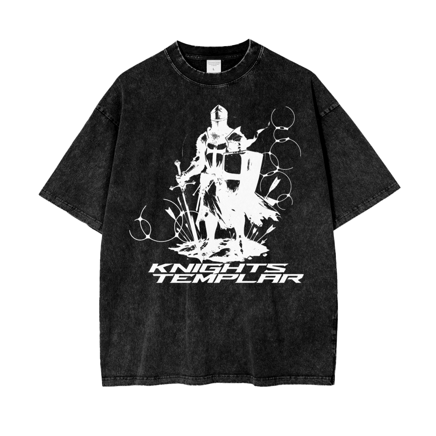 KNIGHTS TEMPLAR BLACK STONE WASH TEE